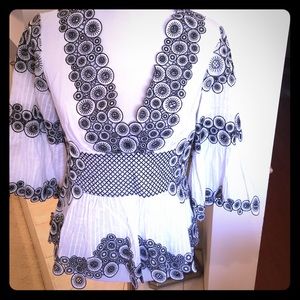Catherine Malandrino White/Black Embroidered Top