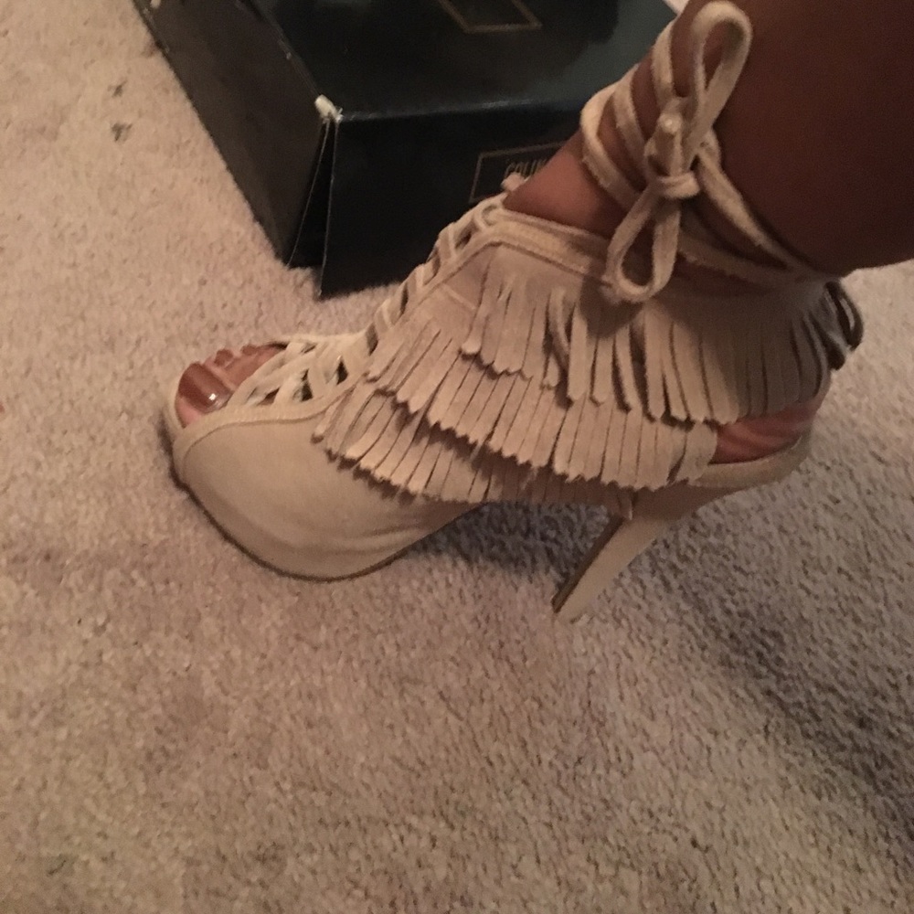 Fringe Lace up Open Back Bootie/Sandal