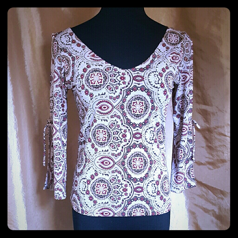 Moroccan Print Blouse 3/4 length Split Sleeves