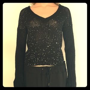 Mudd Silver Sequin V-Neck Black Sweater