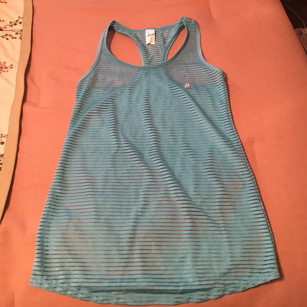 Teal razorback workout top