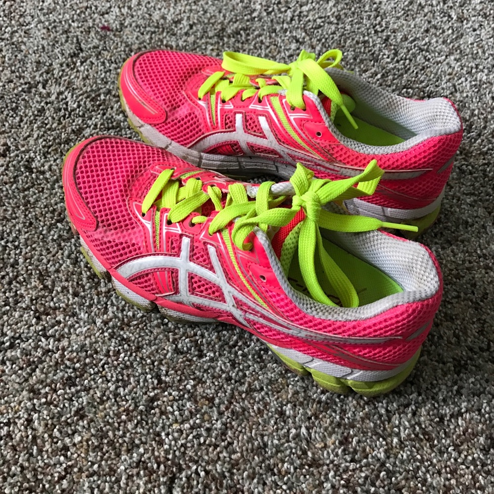 Pink Asics running shoes