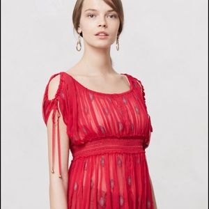 🎉Anthro smocked alleppey raspberry blouse sz 0