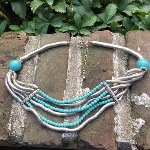 Silver and aqua multi strand necklace