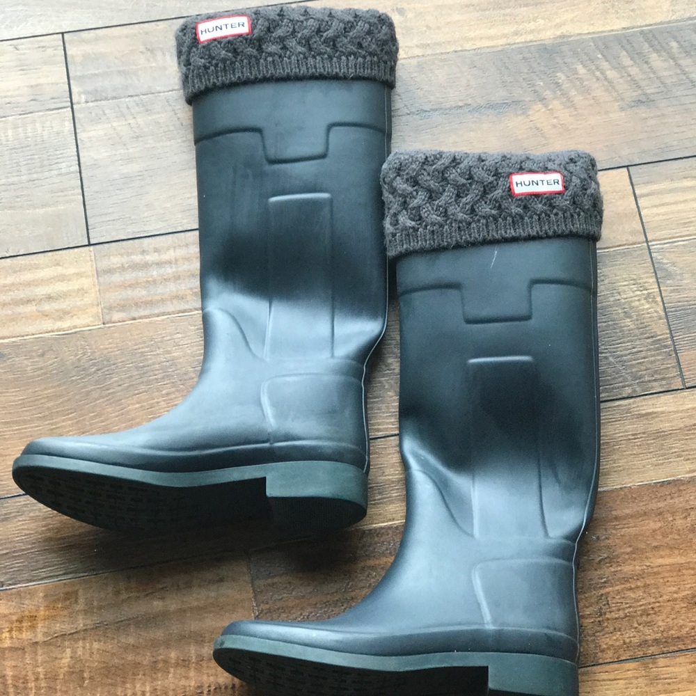 Hunter boots with removable fleece sock inserts.