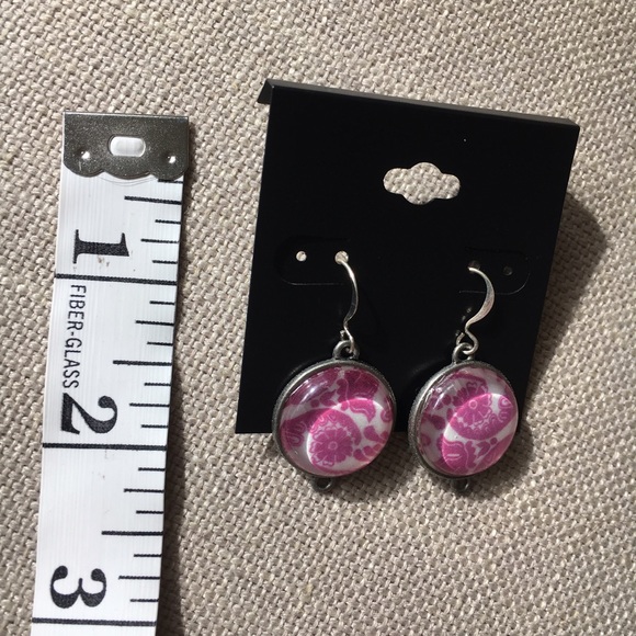 Handmade Damask Dangle Earrings Pink/Purple - Picture 2 of 2