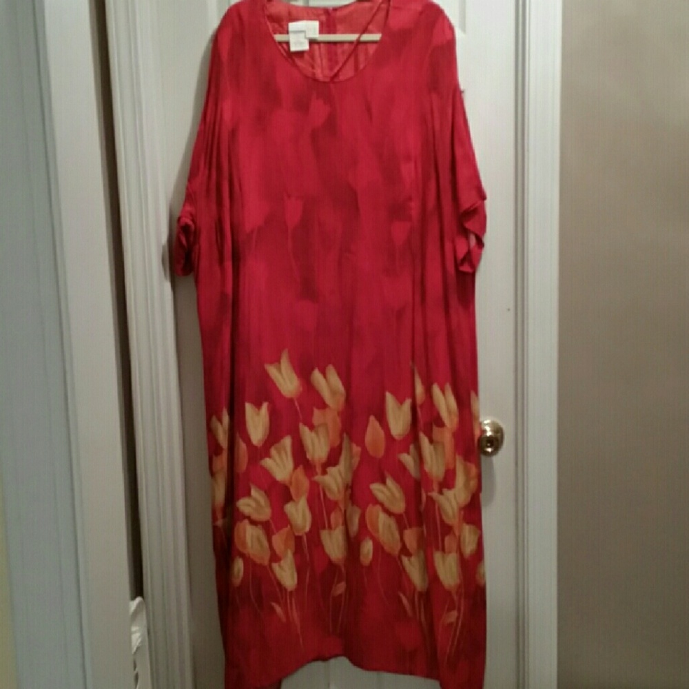 Ulla Popken Red dress with tulips. Size 30