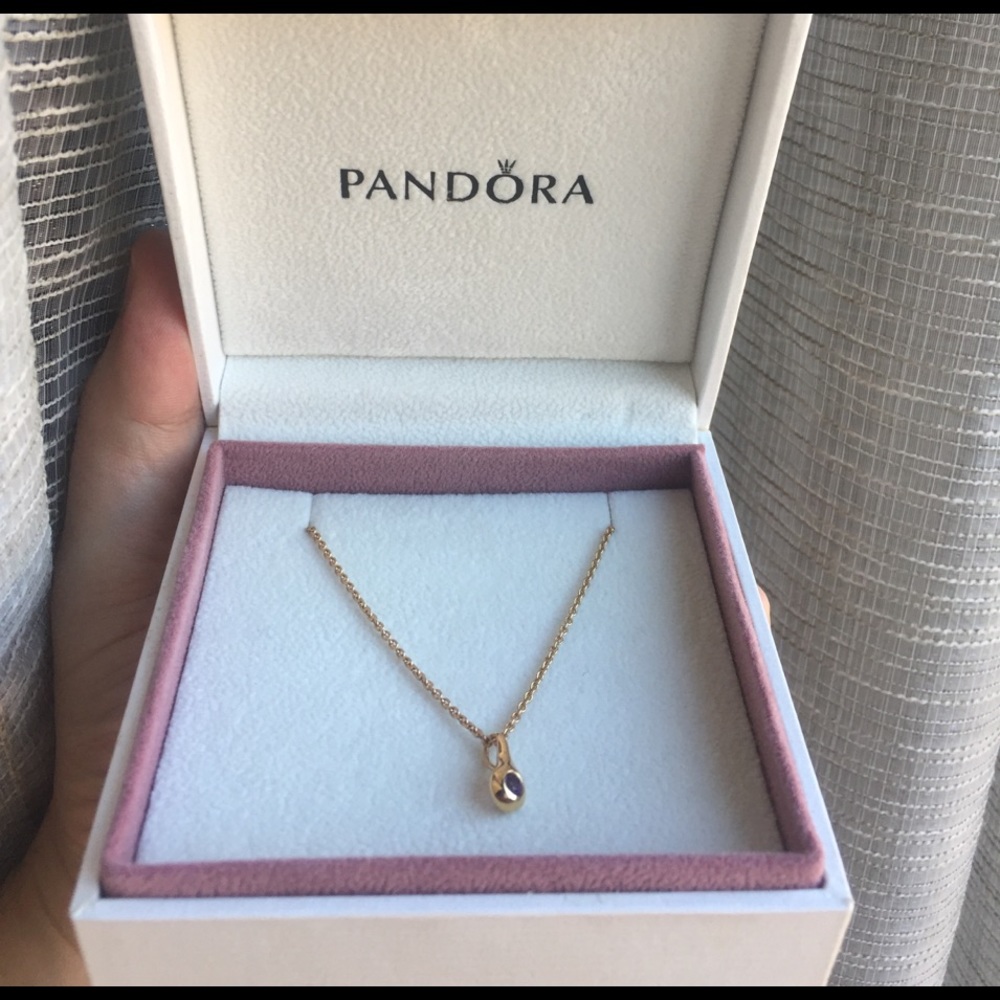 Pandora 18k gold amethyst pendant and chain