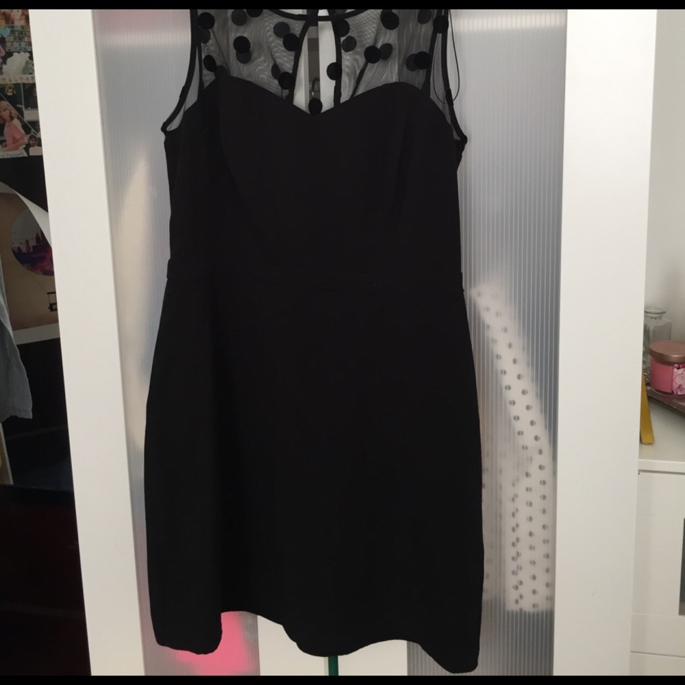 LC black dress with sweetheart neck & sheer yoke