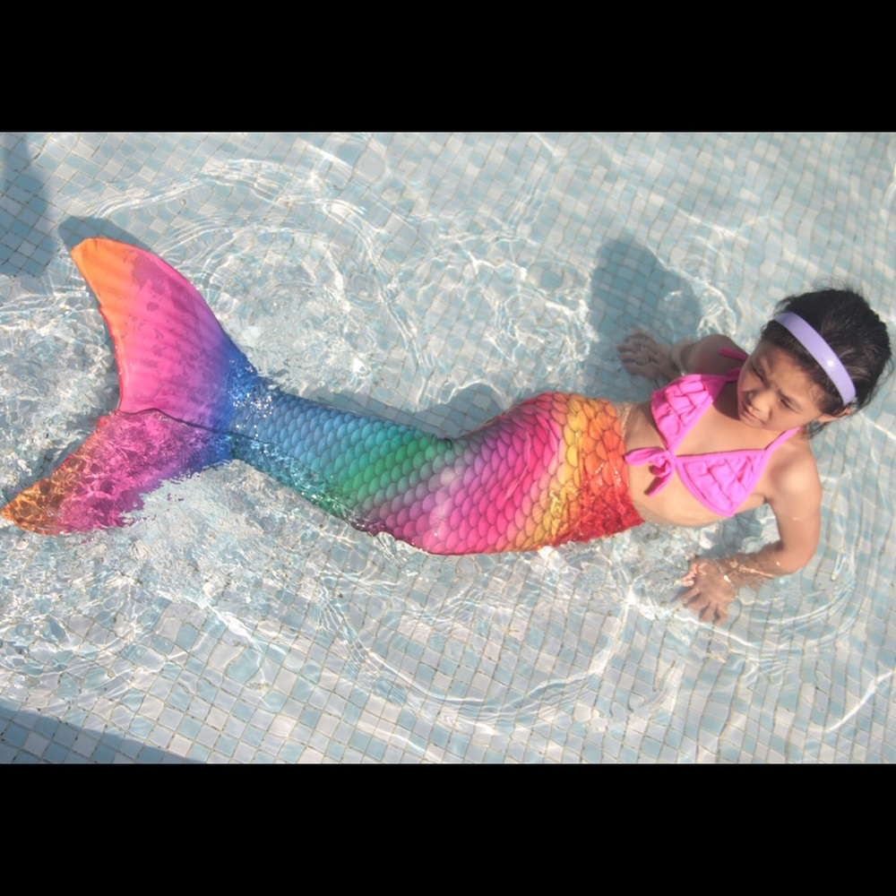 Girls Rainbow Lycra Mermaid tail with Monofin