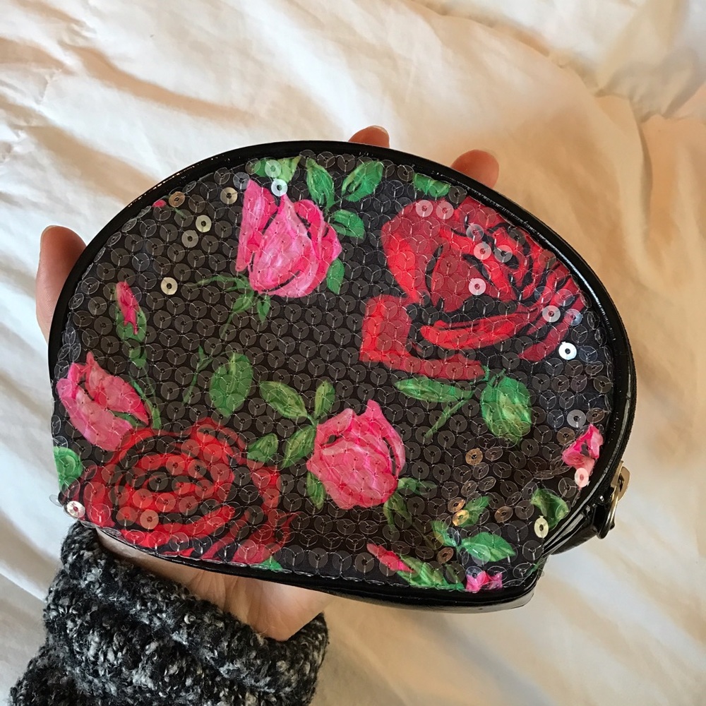 small floral rose sequin betsey johnson makeup bag
