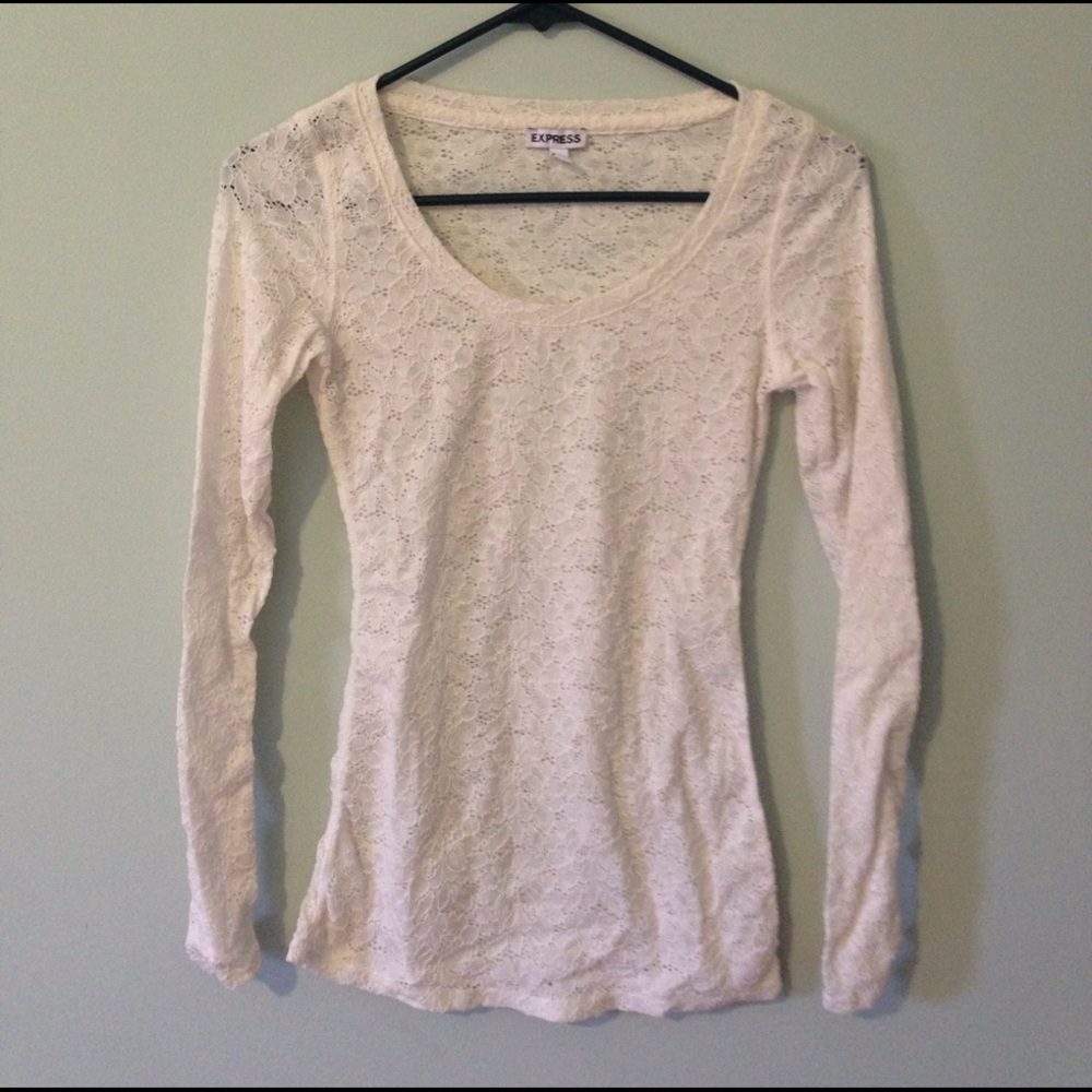Express cream colored sheer lace top