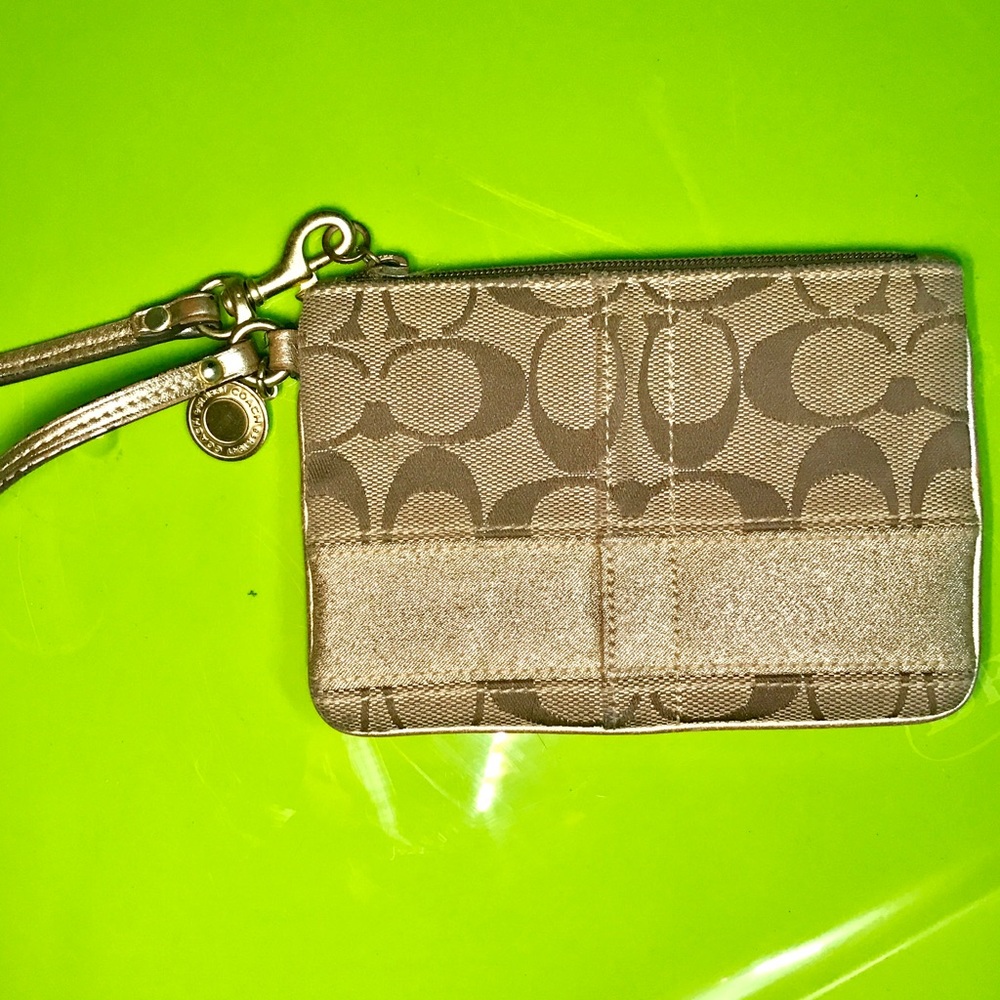 Gold Coach Leather Wrislet Wallet Clutch