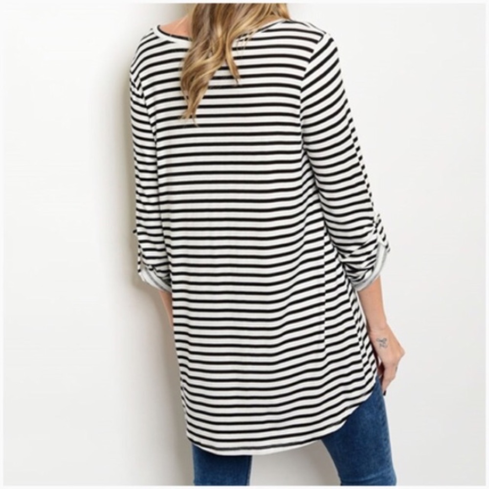 Black & Ivory Striped Henley - Picture 2 of 3