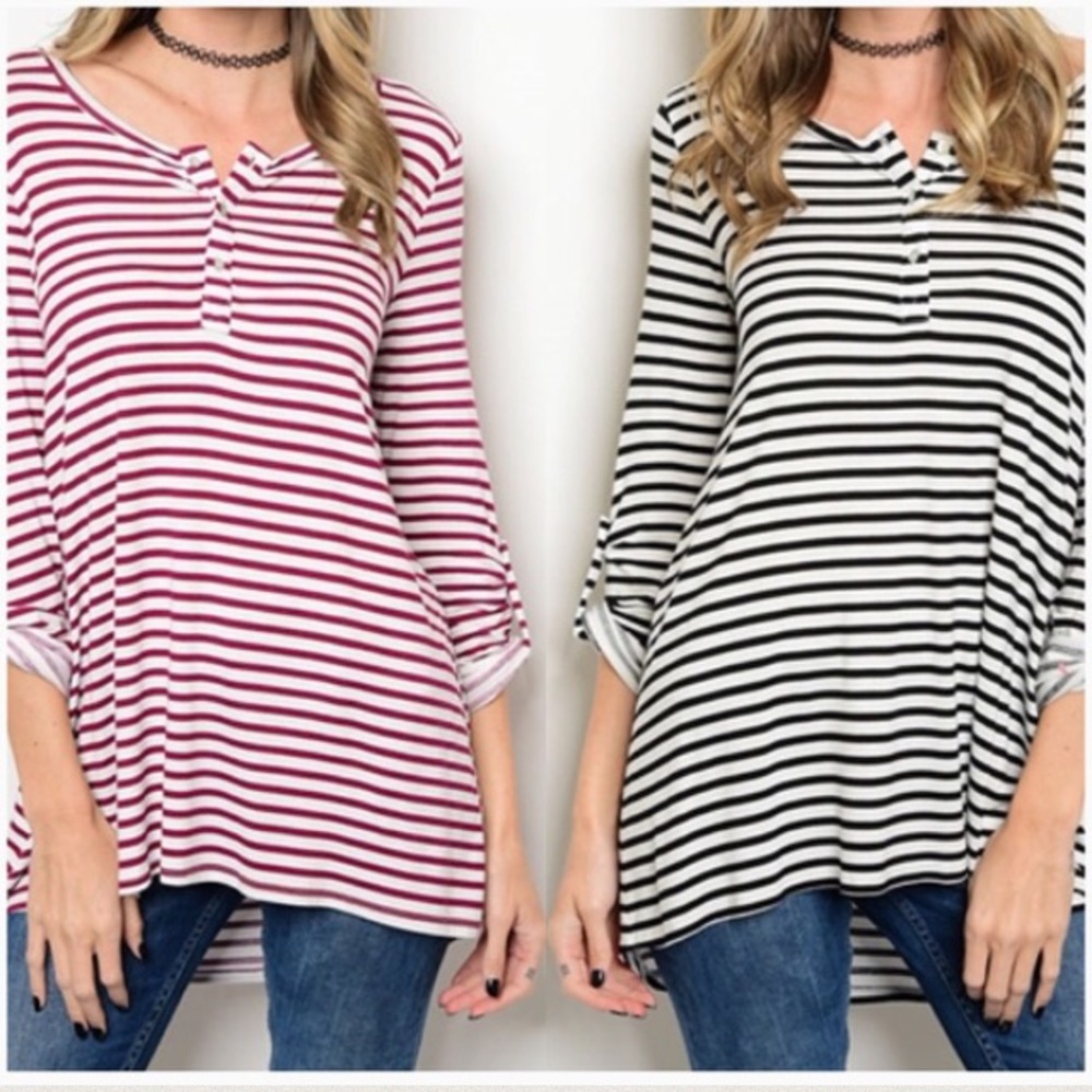 Black & Ivory Striped Henley - Picture 3 of 3