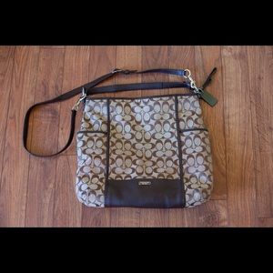 Coach signature crossbody bag, brown and tan