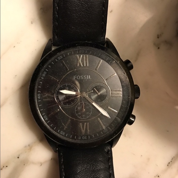 Men's fossil black leather watch - Picture 2 of 3