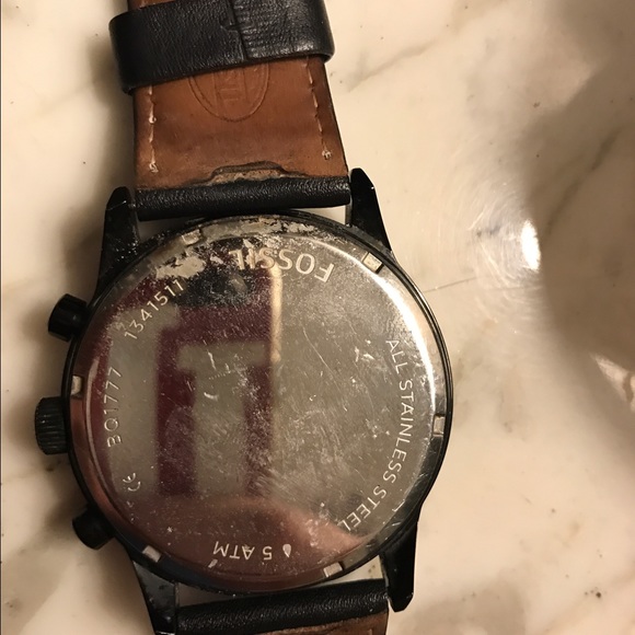 Men's fossil black leather watch - Picture 3 of 3