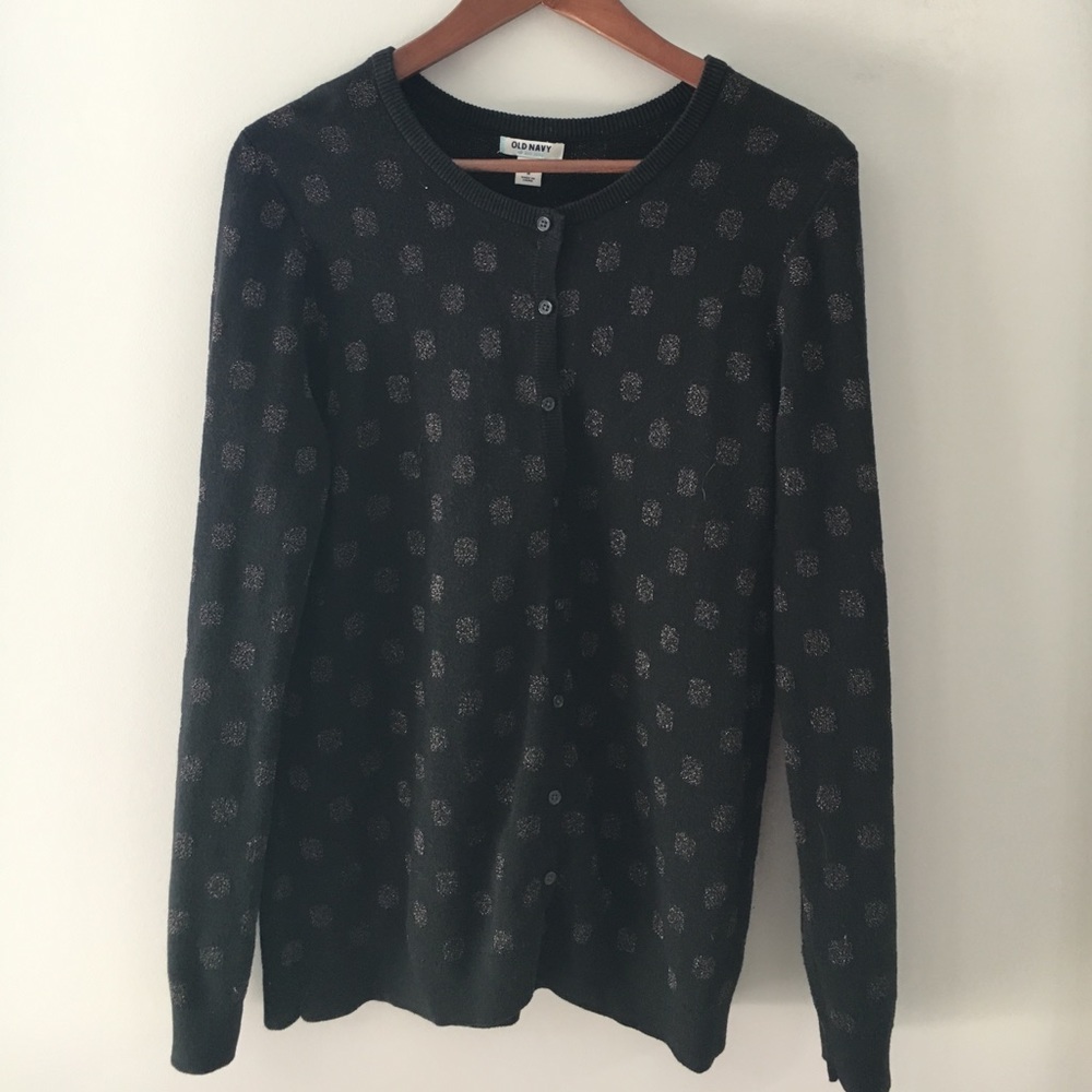 Black cardigan sweater with shiny dots