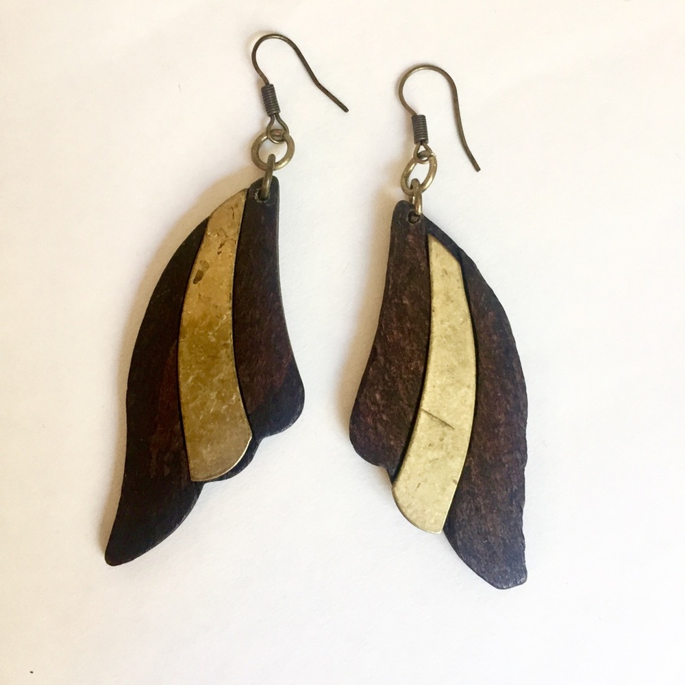 70s Wood Pendant Earrings