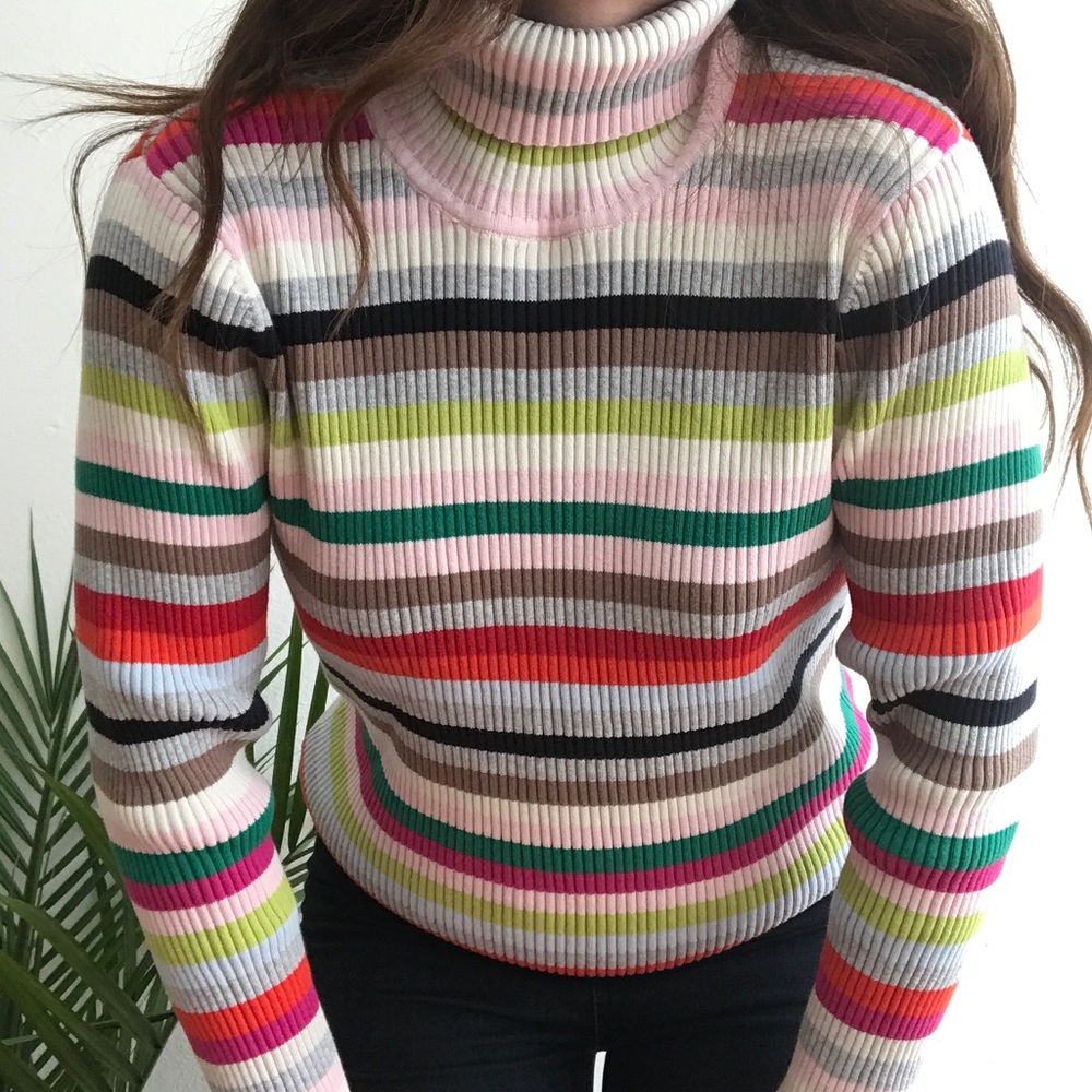 90's/Rainbow Ribbed Turtleneck