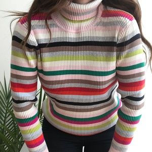 90's/Rainbow Ribbed Turtleneck