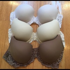 Gorgeous white, beige and tan bras