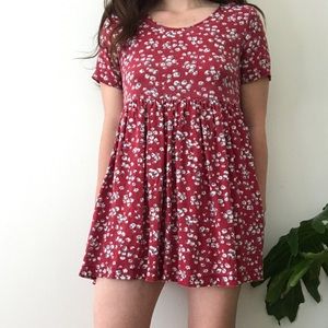 90's/Red Floral Babydoll Dress