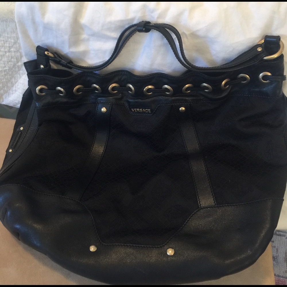 Authentic Black Versace Drawstring Handbag - image 1