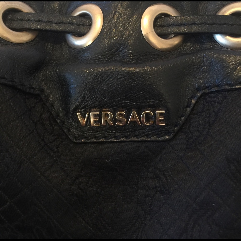 Authentic Black Versace Drawstring Handbag - image 3