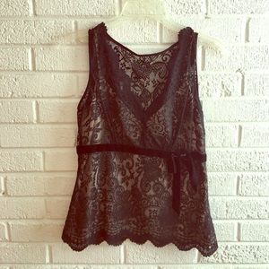 Loft black lace top with nude cami underneath