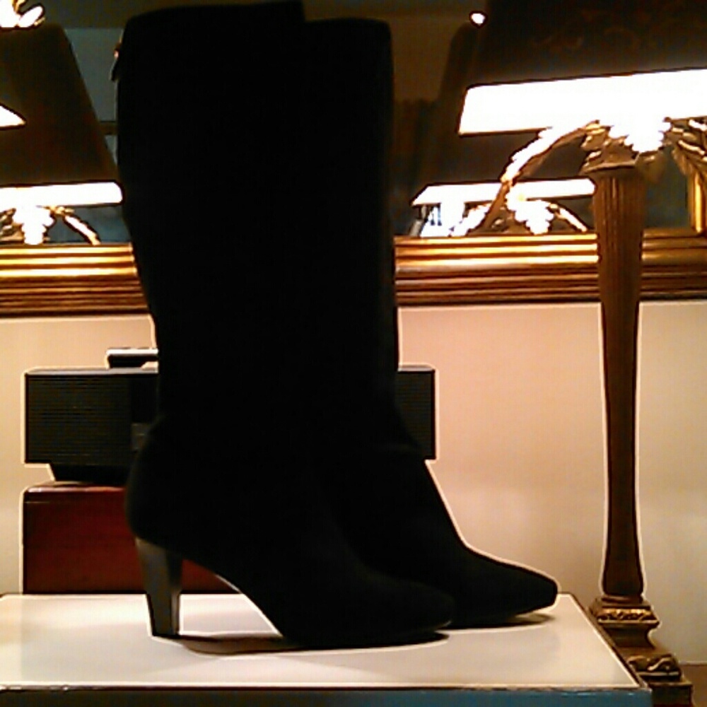 Black Stretch Suede Coach Boots