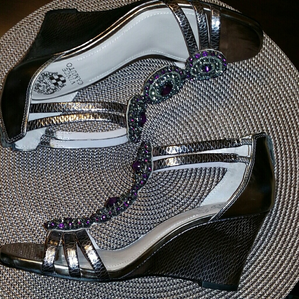 Vince Camuto Pewter Jeweled Sandal