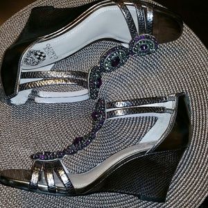 Vince Camuto Pewter Jeweled Sandal