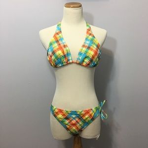 Bright Plaid Halter Bikini