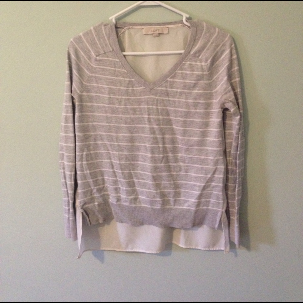 Loft sweater gray stripes with sheet back