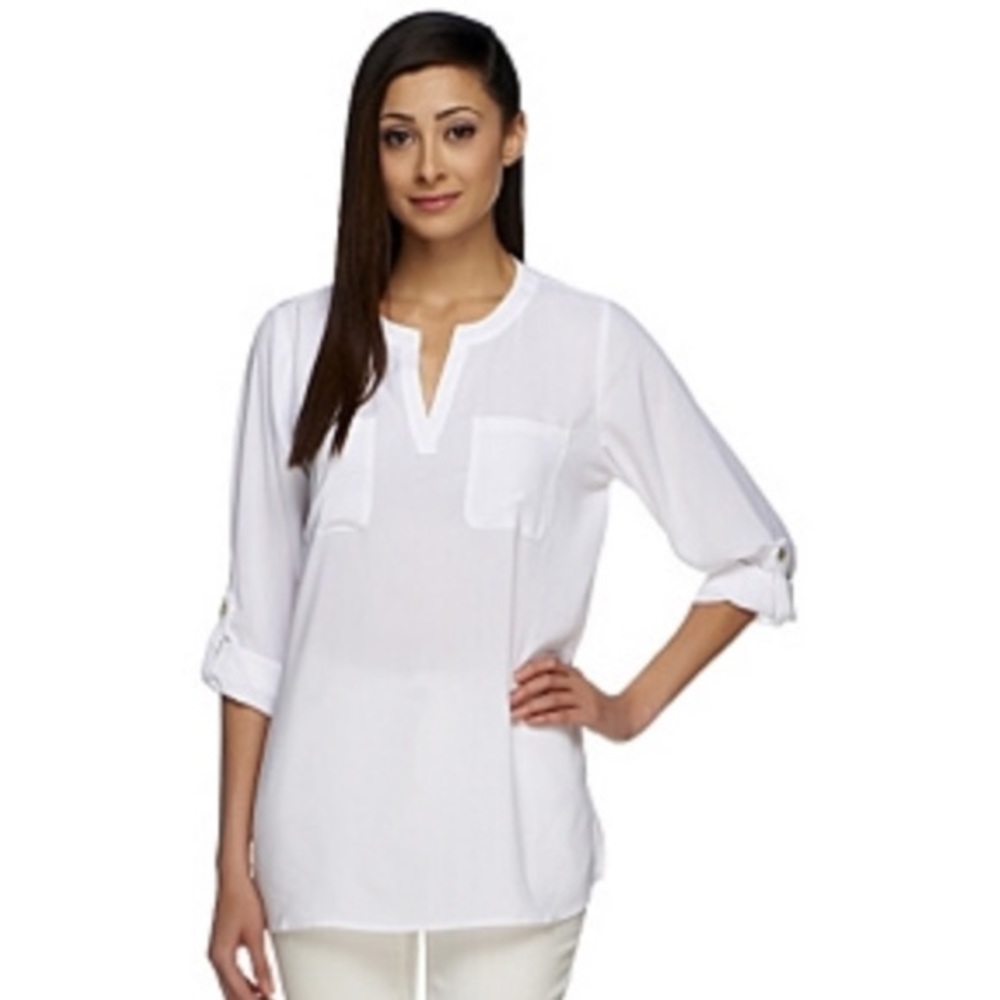 🆕 Susan Graver Split neck tunic w/ roll tab slvs