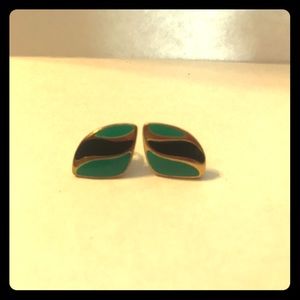 Black & teal stud earrings