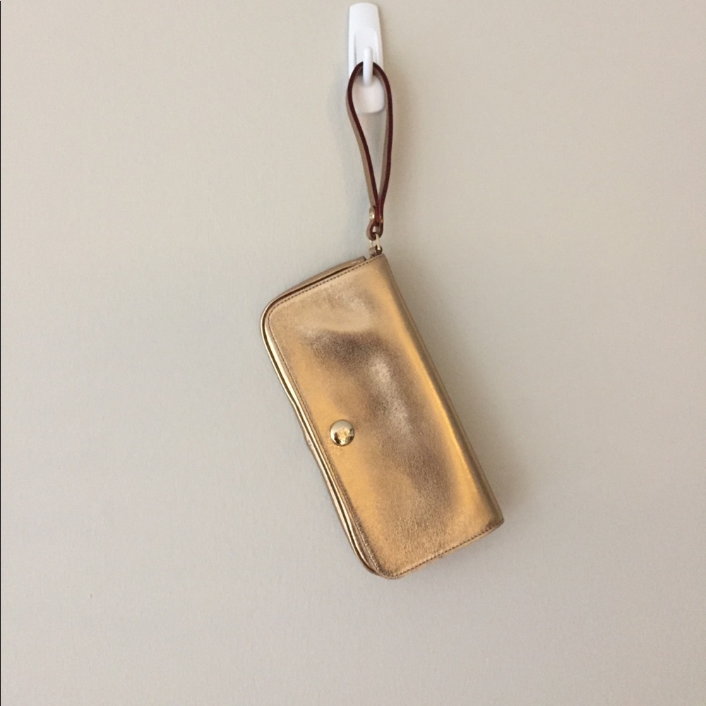 Kate Spade Gold Leather Wristlet w/ Pink Interior