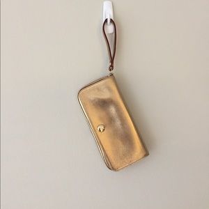 Kate Spade Gold Leather Wristlet w/ Pink Interior