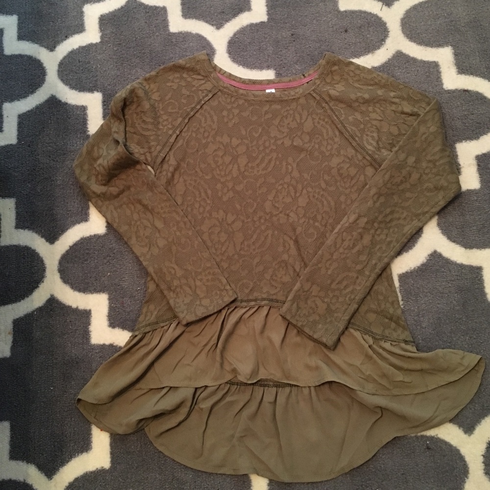 NWT olive green lace and chiffon top
