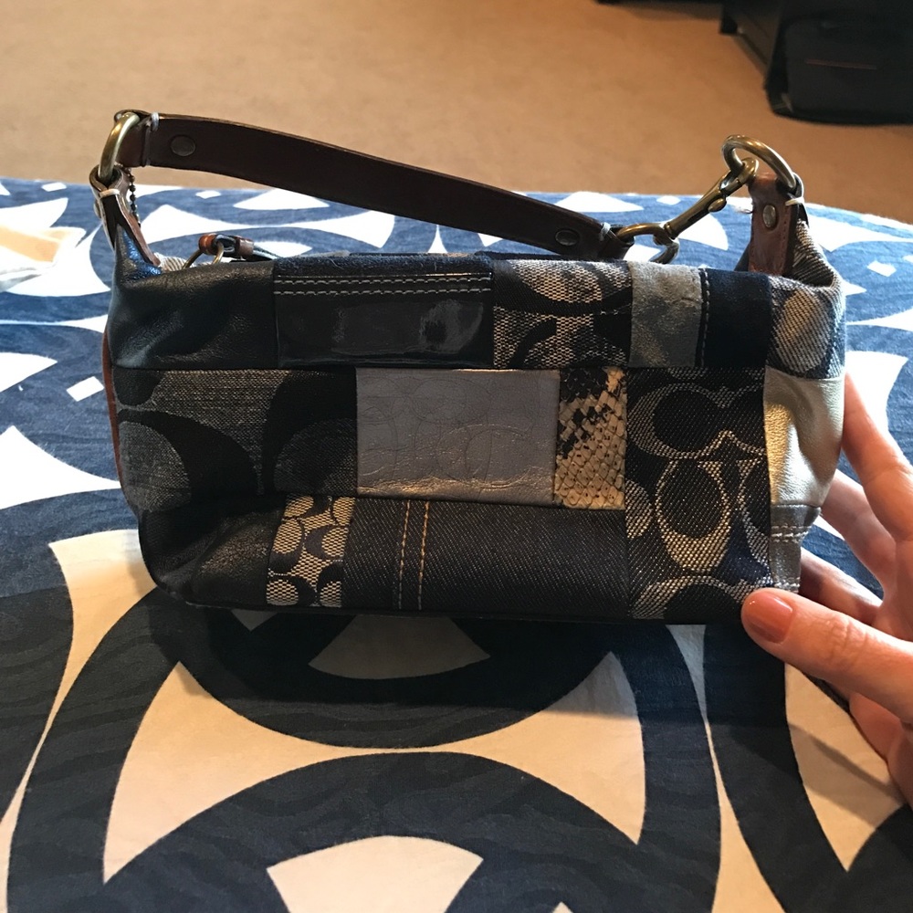Coach denim patchwork top handle purse!
