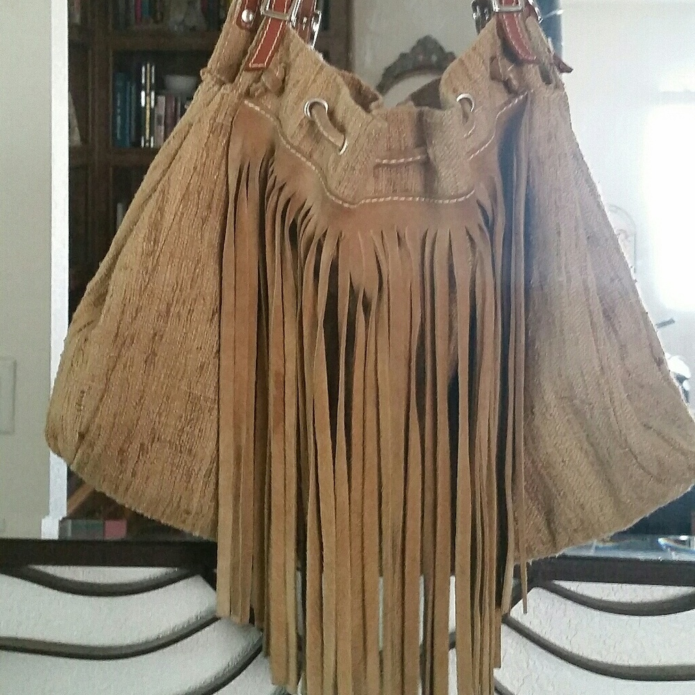 MAURIZIO TAIUTI 100% Raw Silk and suede fringe bag