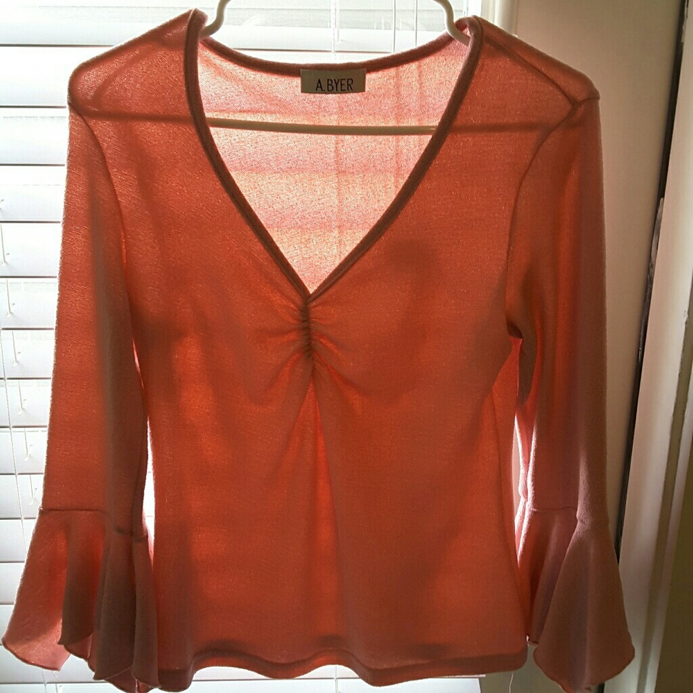 Pink Bell sleeve v-neck blouse top