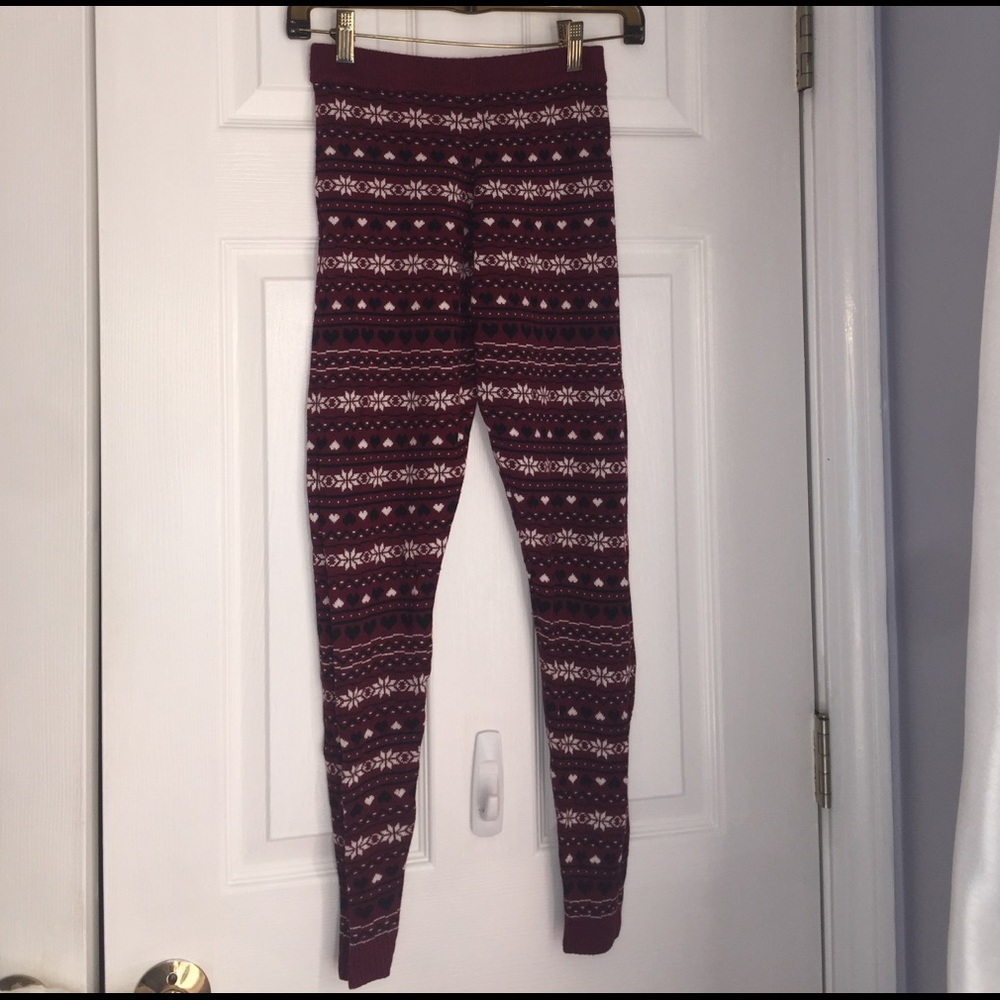 Red, black, and white patterned leggings
