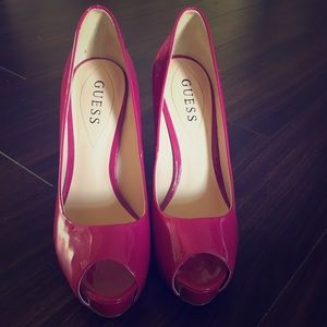 Hot pink peep-toe pumps - like new!