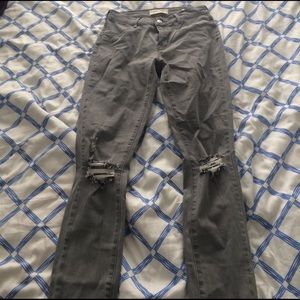 Gray ripped ankle jeggings