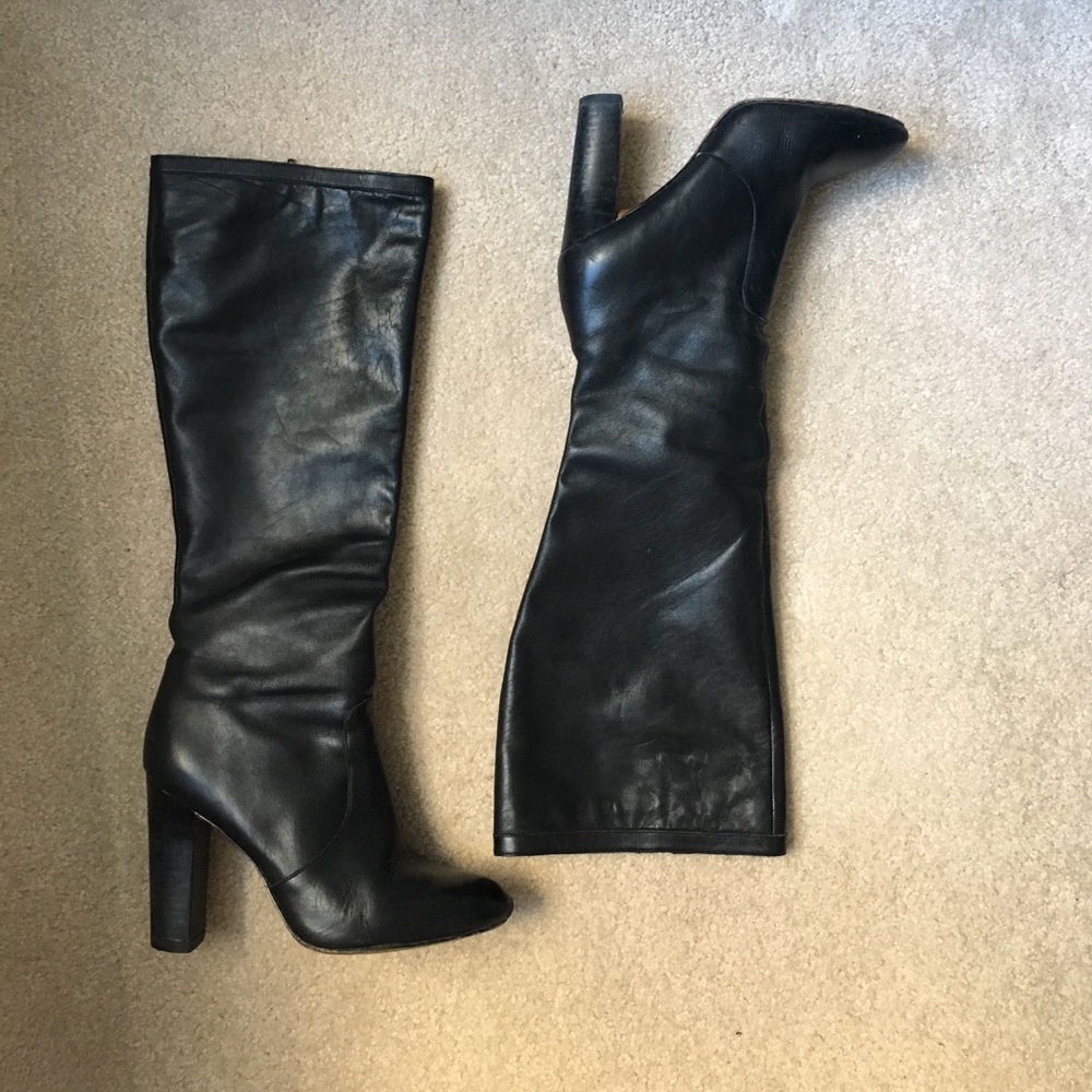 Knee high black leather healed boots