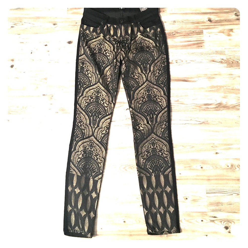 7 for all Mankind Gold Brocade/Black Jeans