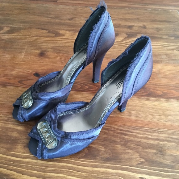 Navy silk open toed shoes - Picture 2 of 2